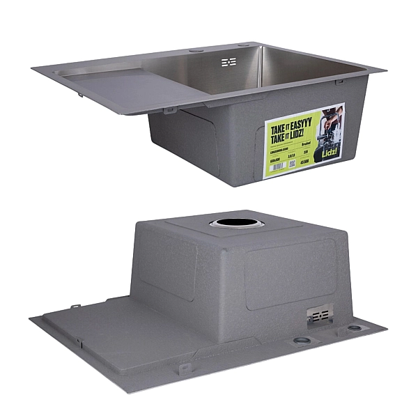 Комплект Lidz Handmade H6350L Мийка для кухні інтегрована крило зліва Brushed у комплекті з дозатором + Lidz K01G Корзина для кухонної мийки - Фото - 4