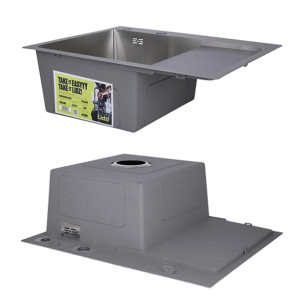 Комплект Lidz Handmade H6350R Мийка для кухні інтегрована крило зправа Brushed у комплекті з дозатором + Lidz K01G Корзина для кухонної мийки - Фото - 4