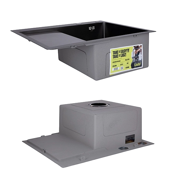 Комплект Lidz Handmade H6350BL Мийка для кухні інтегрована крило зліва BlackPVD у комплекті з дозатором + Lidz K01B Корзина для кухонної мийки - Фото - 4