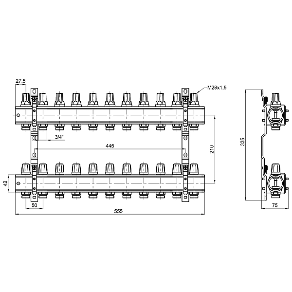 Колектор Icma 1" 11 виходів, без витратоміра №K005 - Фото - 2