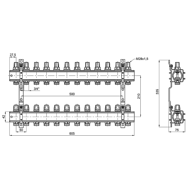 Колектор Icma 1" 12 виходів, без витратоміра №K005 - Фото - 2