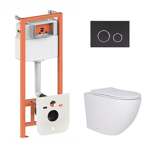 Готовое решение Qtap для ванной комнаты: подвесной унитаз Robin Ultra Quiet 520x365x365 + комплект инсталляции Nest 4 в 1 (круглая клавиша Matt Black)