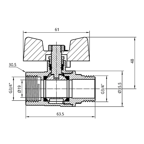 Кран кульовий Thermo Alliance Standart 3/4" ВЗ для газу (метелик) SD607NG20PN40 - Фото - 2
