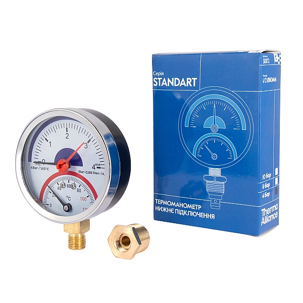 Термоманометр Thermo Alliance Standart 80 мм 1/2", нижнє підмикання SD1724B - Фото - 5