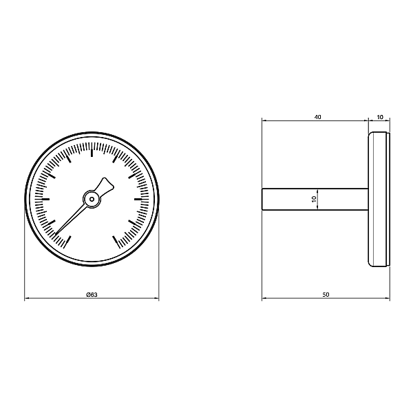 Термометр Thermo Alliance Standart 120°С 63 мм 1/2", заднє підключення SD17440MM - Фото - 2