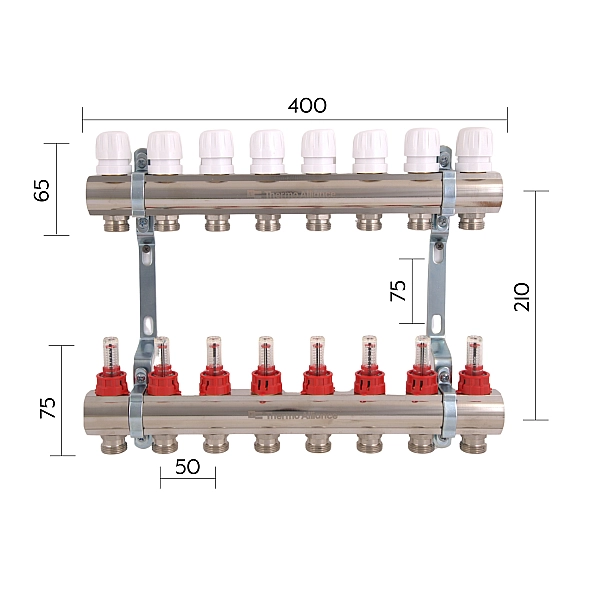 Колектор з витратомірами Thermo Alliance Standart 1" 8 виходів SD235W8 - Фото - 2