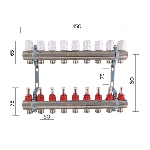 Колектор з витратомірами Thermo Alliance Standart 1" 9 виходів SD235W9 - Фото - 2