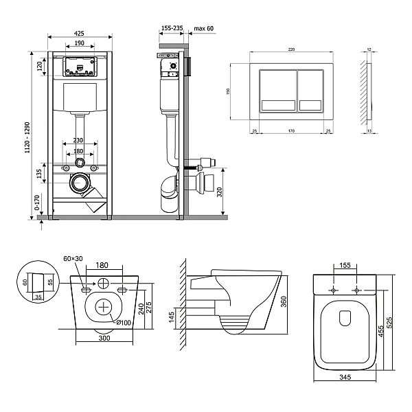 Готове рішення Qtap для ванної кімнати: підвісний унітаз Tern Ultra Quiet 525x345x360 + комплект інсталяції Nest 4 в 1 (квадратна клавіша Chrome) - Фото - 2