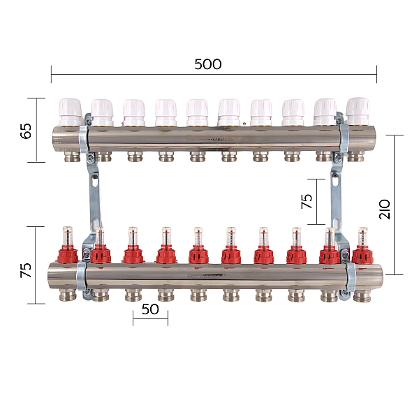 Колектор з витратомірами Thermo Alliance Standart 1" 10 виходів SD235W10 - Фото - 2