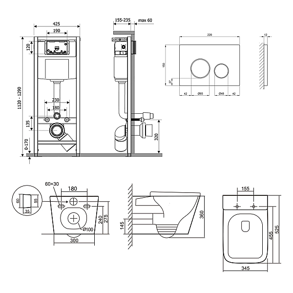 Готове рішення Qtap для ванної кімнати: підвісний унітаз Tern Ultra Quiet 525x345x360 + комплект інсталяції Nest 4 в 1 (кругла клавіша Chrome) - Фото - 2