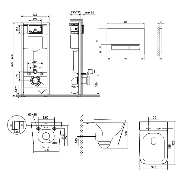 Готовое решение Qtap для ванной комнаты: подвесной унитаз Tern Ultra Quiet 525x345x360 + комплект инсталляции Nest 4 в 1 (линейная клавиша White) - Фото - 2