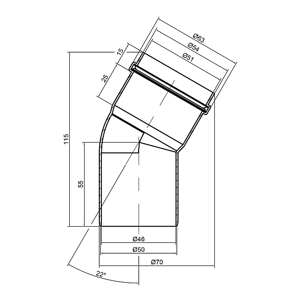 Коліно PPR каналізаційне TA Sewage 50, 22° - Фото - 2