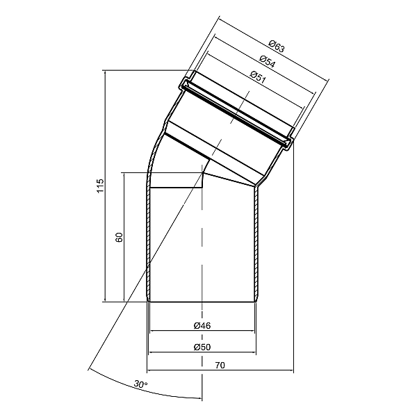 Коліно PPR каналізаційне TA Sewage 50, 30° - Фото - 2