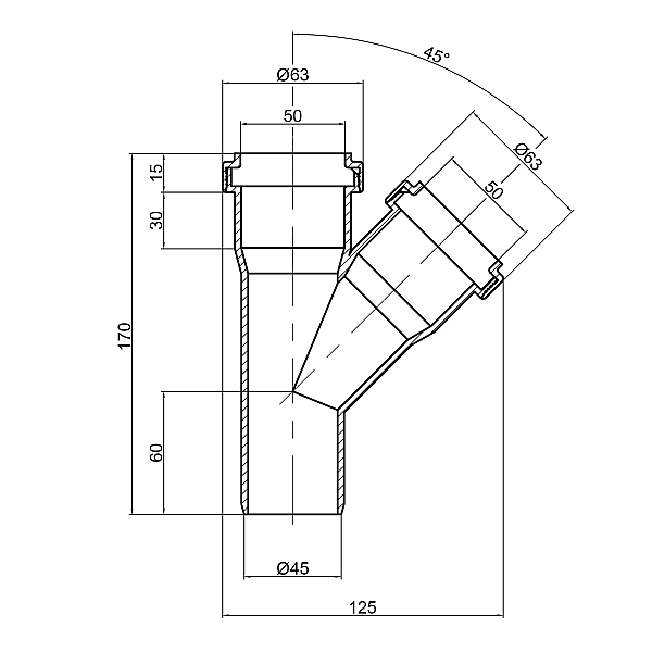 Трійник PPR каналізаційний TA Sewage 50, 45° - Фото - 2