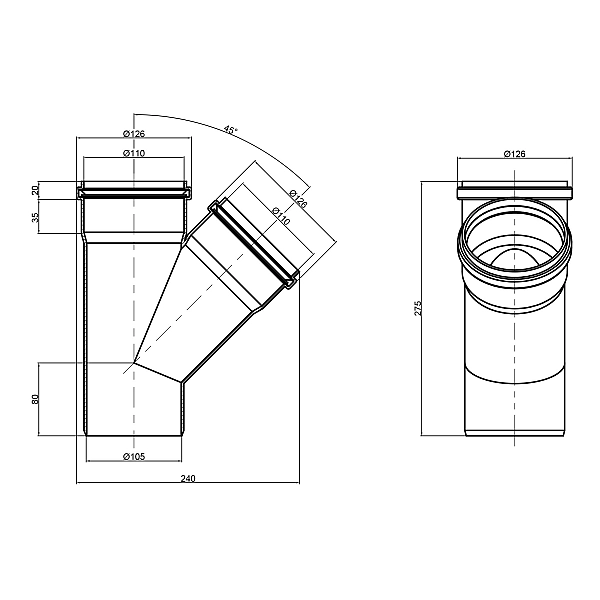 Трійник PPR каналізаційний TA Sewage 110, 45° - Фото - 2