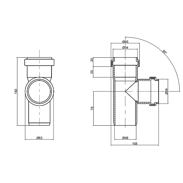Трійник PPR каналізаційний TA Sewage 50, 90° - Фото - 2