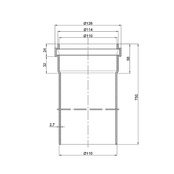 Труба PPR каналізаційна TA Sewage 110х2,7, 0,75 м - Фото - 2