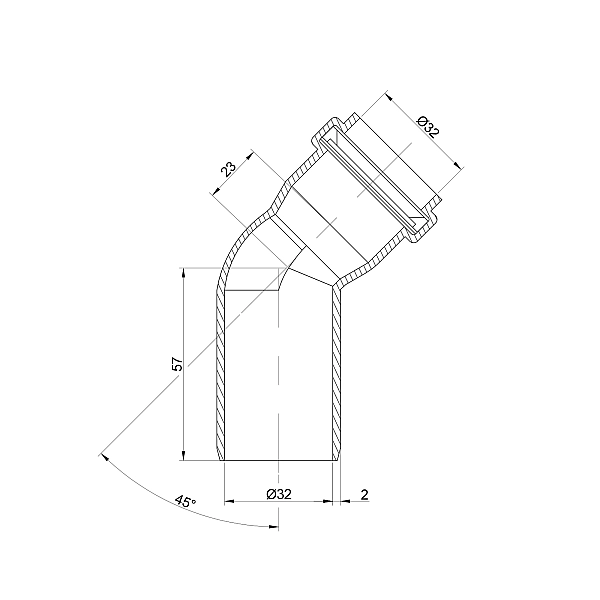 Коліно PPR каналізаційне TA Sewage 32, 45° - Фото - 2