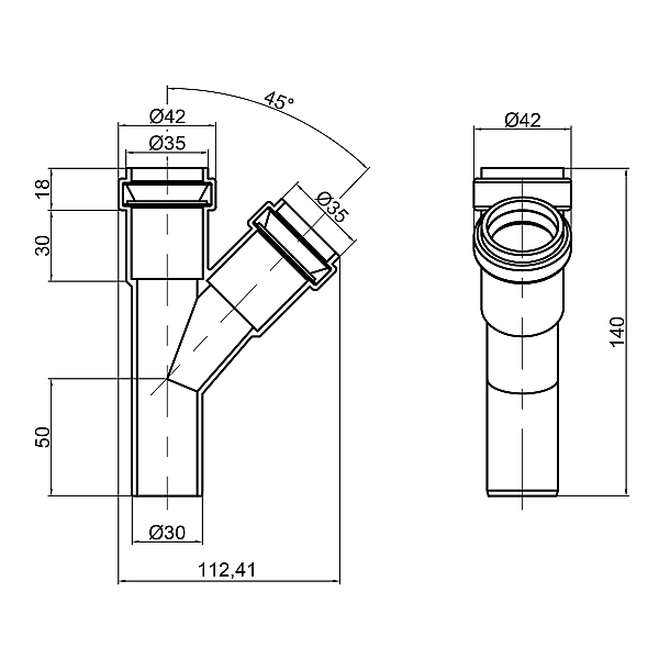 Трійник каналізаційний TA Sewage 32, 45° - Фото - 2