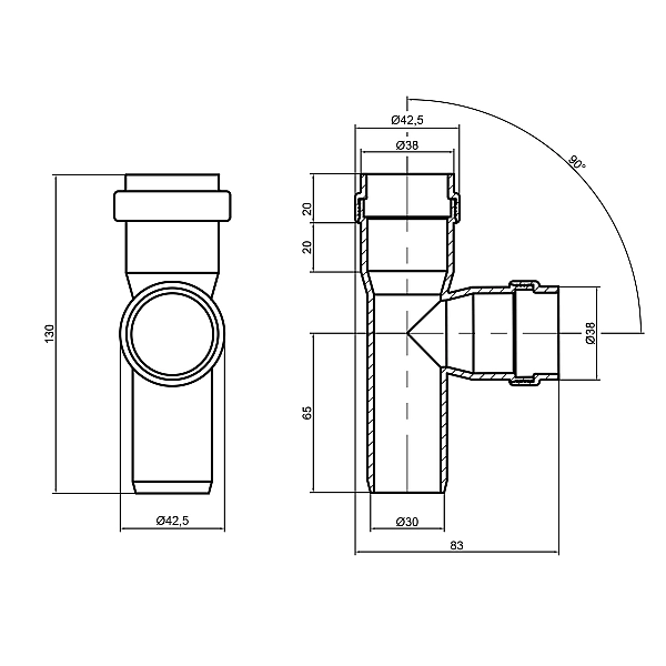 Трійник каналізаційний TA Sewage 32, 90° - Фото - 2
