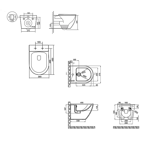 Комплект Qtap Robin Matt Black 2 в 1: унитаз подвесной  Ultra Quiet QT13332381АSMB + биде подвесное QT1355046FMB - Фото - 2