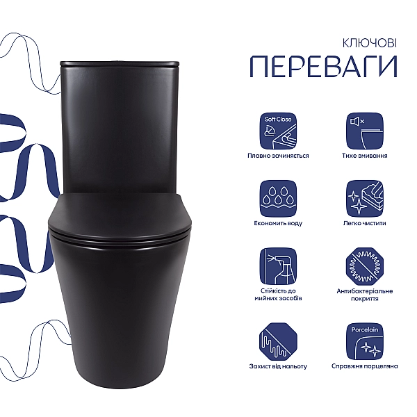 Унитаз напольный Qtap Scorpio Ultra Quiet безободковый с сиденьем Soft-Close MATT BLACK QT14226088AMB - Фото - 3