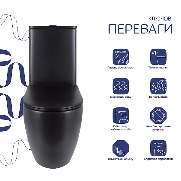 Унітаз підлоговий Qtap Robin Ultra Quiet безобідковий з сидінням Soft-close MATT BLACK QT13226083AMB - Фото - 3