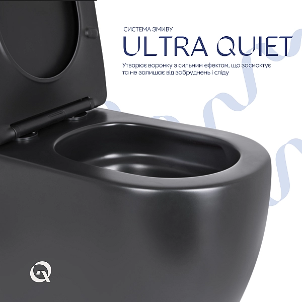 Унітаз підлоговий Qtap Robin Ultra Quiet безобідковий з сидінням Soft-close MATT BLACK QT13226083AMB - Фото - 5