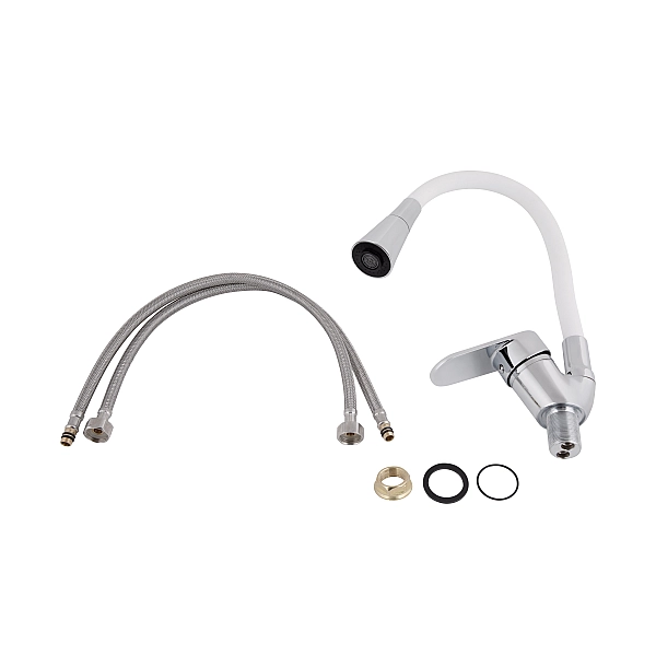 Смеситель для кухни Lidz Tani 008F3 с гибким изливом (k40) LDTAN008F3WCR37037 Chrome/White - Фото - 5