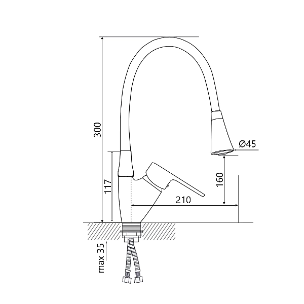 Змішувач для кухні Lidz Tani 008F3 з гнучким виливом (k40) LDTAN008F3GCR39507 Chrome/Grey - Фото - 2