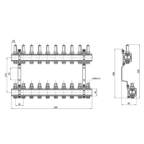 Колектор з витратомірами Thermo Alliance Forte 1" 10 виходів SF001W10 - Фото - 2