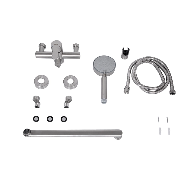 Смеситель для ванны Brinex Pure 005 с длинным поворотным изливом (с душевым гарнитуром) Nickel BRIPUR005NKL - Фото - 7