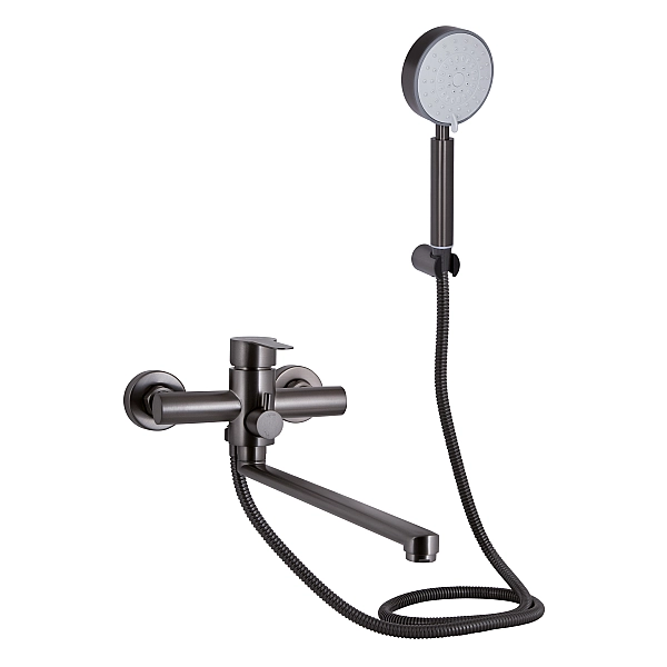 Смеситель для ванны Brinex Pure 005 с длинным поворотным изливом (с душевым гарнитуром) Graphite BRIPUR005GRP