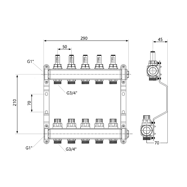 Колектор з витратомірами Thermo Alliance Standart 1" 5 виходи SD0045 - Фото - 2