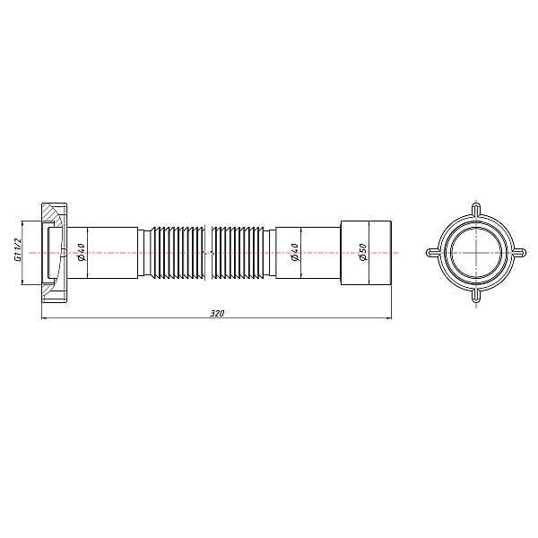 Гнучка труба Lidz (WHI) 60 01 G002 00 з накидною гайкою 1 1/2" довжина 600 мм - Фото - 2