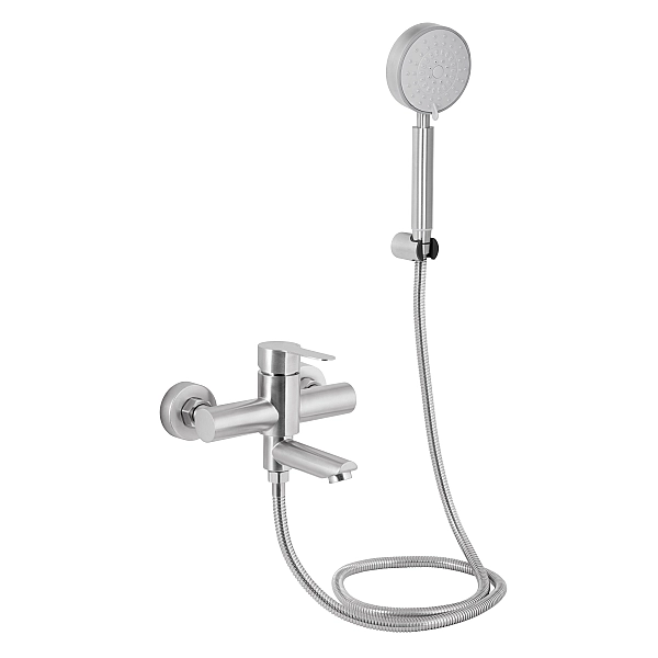 Змішувач для ванни Brinex Pure 006 з поворотним виливом (з душовим гарнітуром) Nickel BRIPUR006NKL