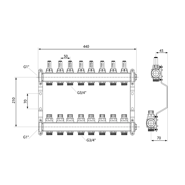 Колектор з витратомірами Thermo Alliance Standart 1" 8 виходів SD0048 - Фото - 2
