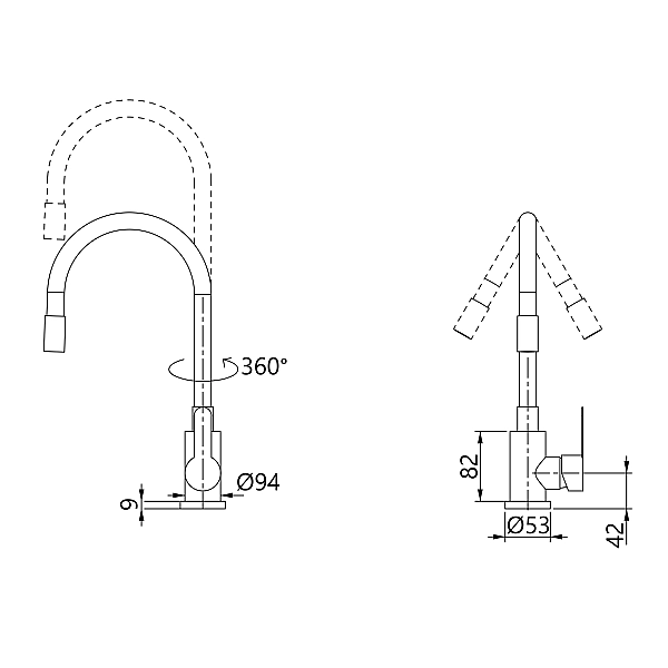 Змішувач для кухні Brinex Pure 015F3 з гнучким виливом   Nickel/Black BRIPUR015F3NKB - Фото - 2