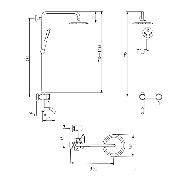 Душова система універсальна Brinex Pure 1030 на 3 споживача  Nickel BRIPUR1030NKL - Фото - 2