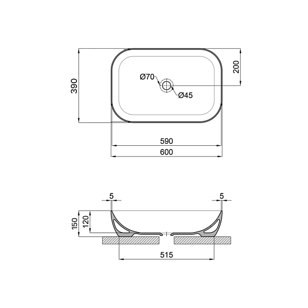 Раковина-чаша Qtap Robin 600x390x150 Matt black QT132143PMBMBN - Фото - 2