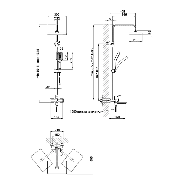 Душевая система универсальная Qtap Presto на три потребителя (с изливом) QTPRE111CRM45575 Chrome - Фото - 2