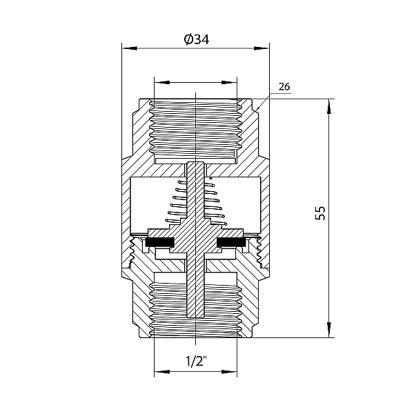 Обратний клапан Thermo Alliance Forte 1/2"ВВ никелированный с латунным штоком TAF240W15 - Фото - 2