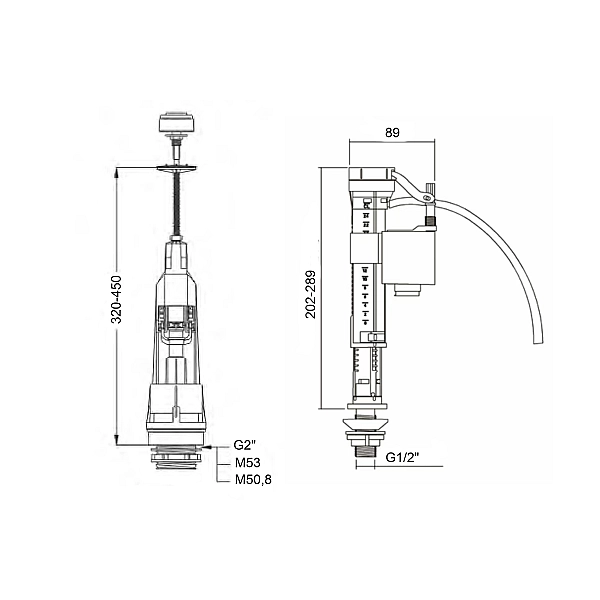 Зливний механізм для унітаза LT06 з клапаном нижньої подачі 1/2, хром кнопка Lidz - Фото - 2