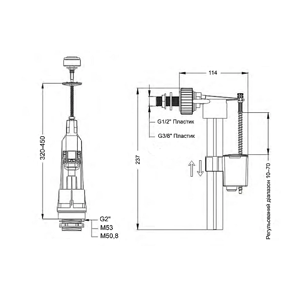 Зливний механізм для унітаза LT05 з клапаном бокової подачі 1/2, хром кнопка Lidz - Фото - 2