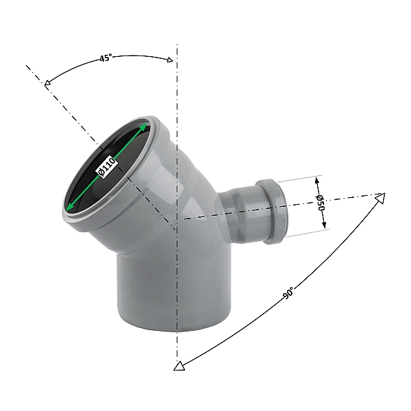 Відвід (коліно) Н 110*45+50*90 /270 горизонтальне TA Sewage - Фото - 2