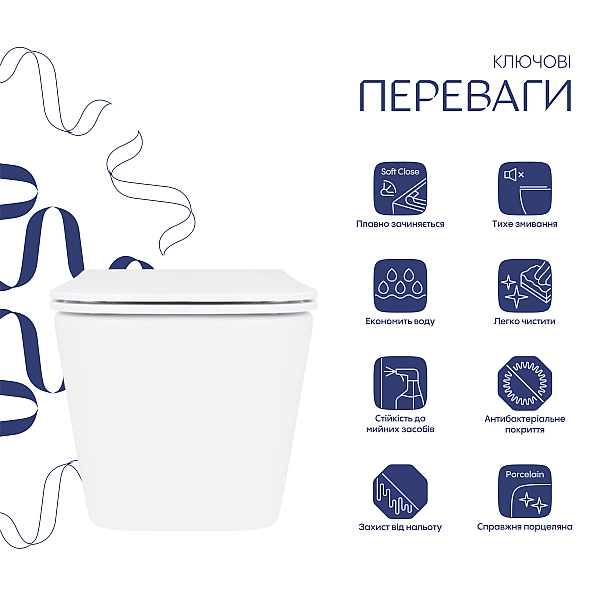 Унітаз підвісний Qtap Crow безобідковий з сідінням Soft-close QT05335170W - Фото - 3