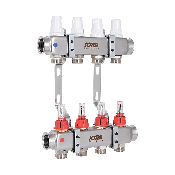 Колектор із витратомірами (нерж.) 1"х4 Icma № К073 - Фото - 3