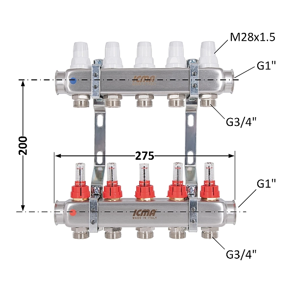 Колектор із витратомірами (нерж.) 1"х5 Icma № К073 - Фото - 2