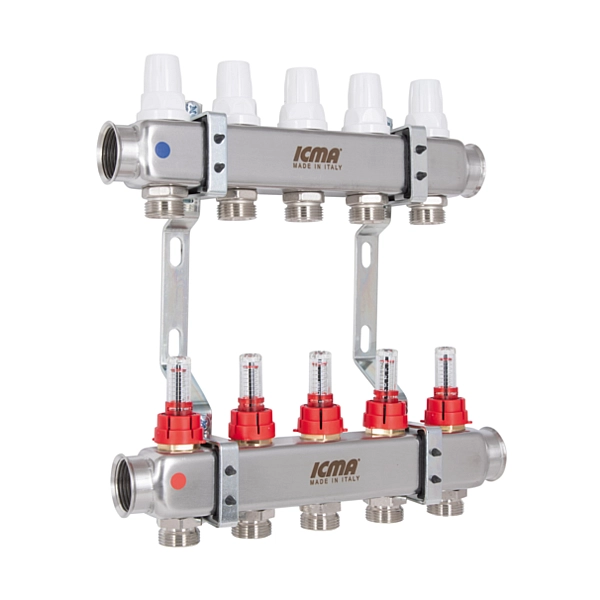 Колектор із витратомірами (нерж.) 1"х5 Icma № К073 - Фото - 3