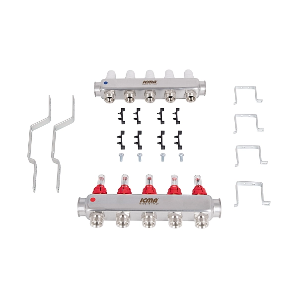 Колектор із витратомірами (нерж.) 1"х5 Icma № К073 - Фото - 9